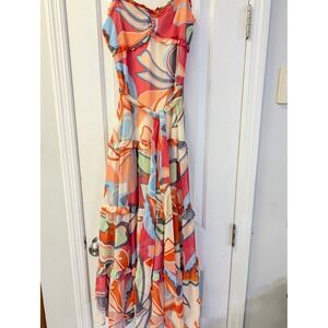 Alexis for Target Abstract Swirl Tiered Maxi Dress Orange Blue Multi XXS Retro
